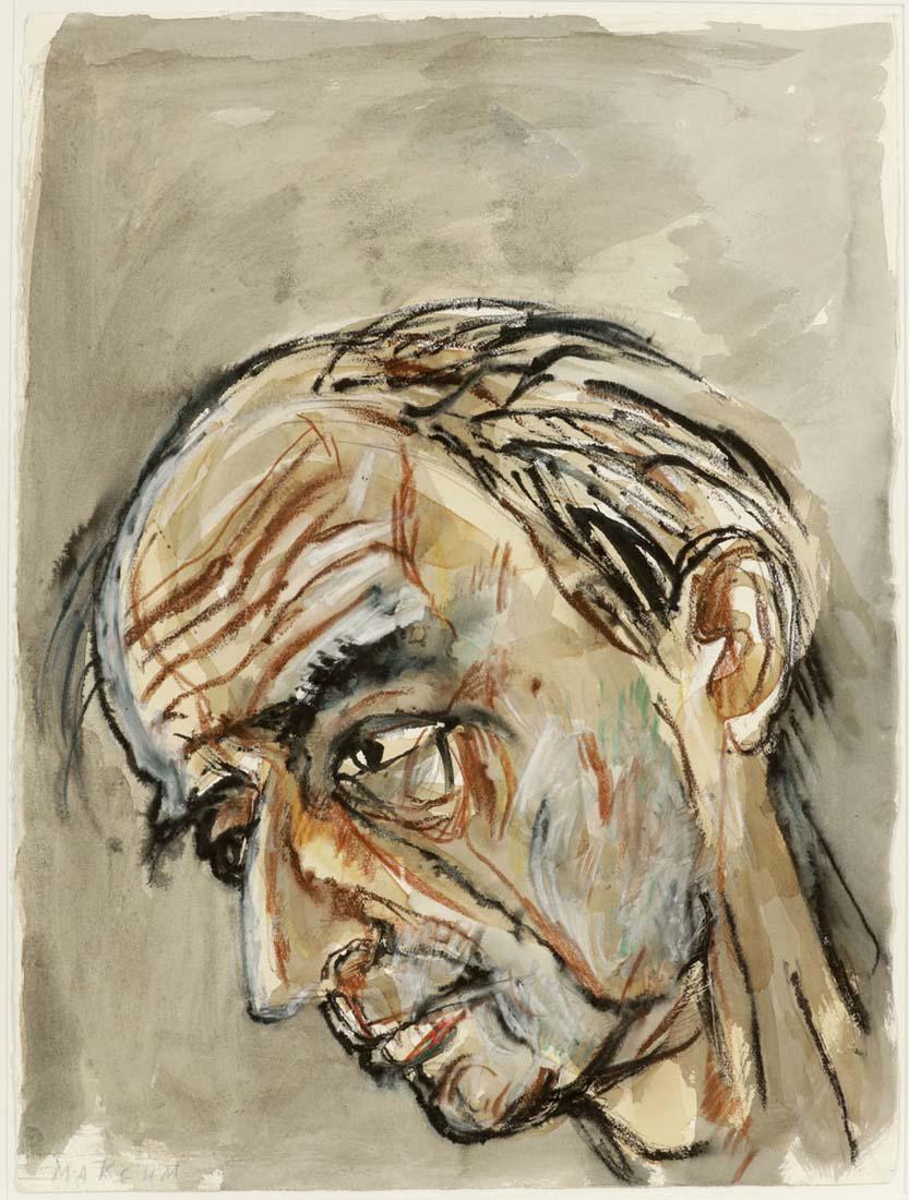 Maxim Kantor. 1957 Moskau - Porträt des Vater...: Maxim Kantor. 1957 Moskau - Porträt des Vaters - Mischtechnik/Papier. 75 x 56,5 cm. Sign. l. u.: Maxim (kyrillisch). Voll ansichtig unter Glas gerahmt. Ungeöffnet.