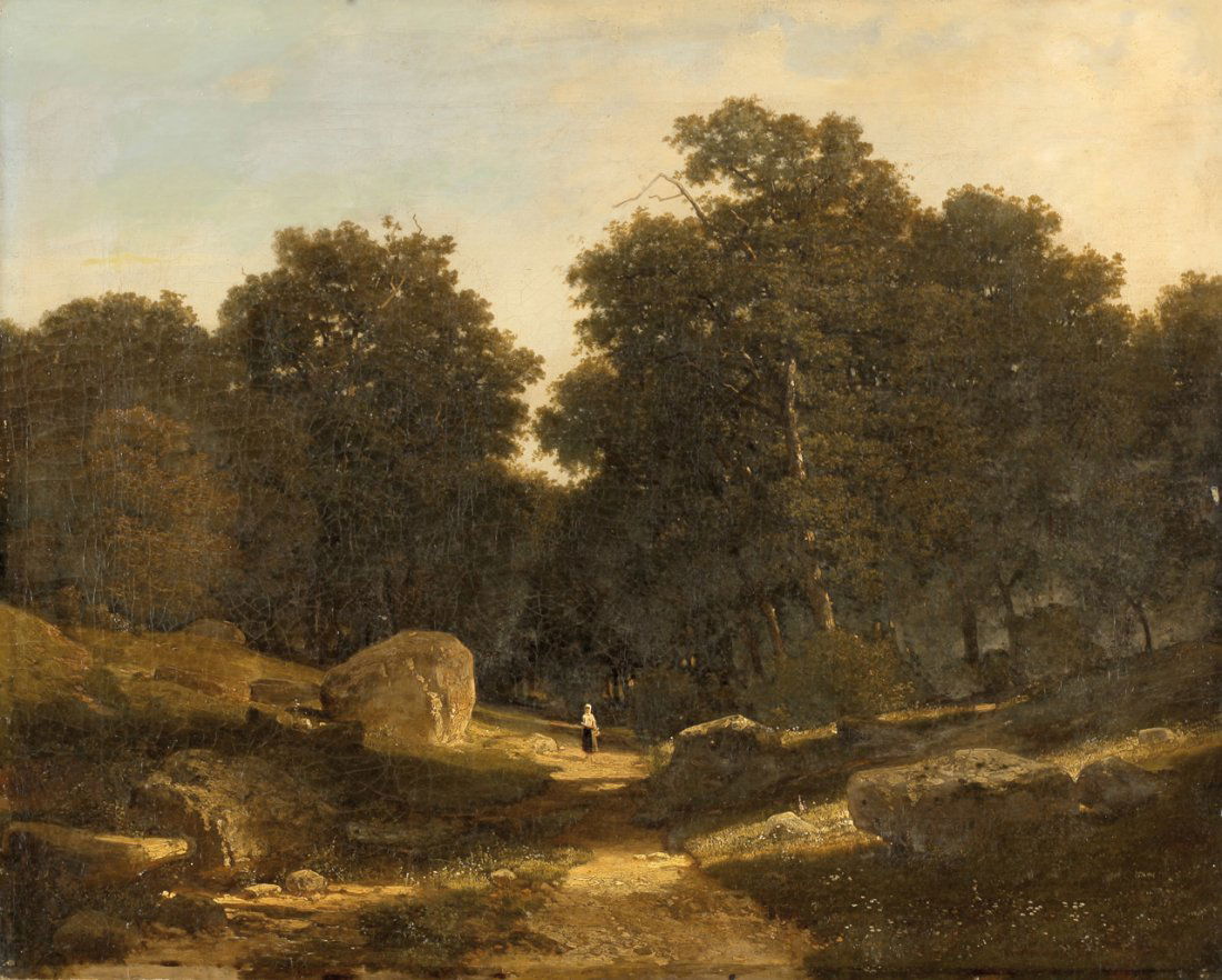 Karl Theodor Reiffenstein: Karl Theodor Reiffenstein 1820 Frankfurt/Main - 1893 Frankfurt/Main - Waldlandschaft - Öl/Lwd. 51 x 63,5 cm. Sign und dat. r. u.: Reiffenstein 1852. Rahmen. - Lit.: Th.-B. XXVIII, S. 111. Reiffenstei