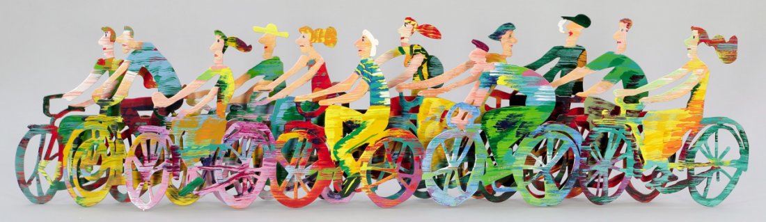 David Gerstein 1944 Jerusalem - Radfahrer - Metal: David Gerstein 1944 Jerusalem - Radfahrer - Metall. Polychrom gefasst. 62/295. L. 146 cm. H. 38 cm. T. 13 cm. Auf der rechten Seite sign.: D. Gerstein. Daneben mit der Angabe zur Auflagennummerierung.