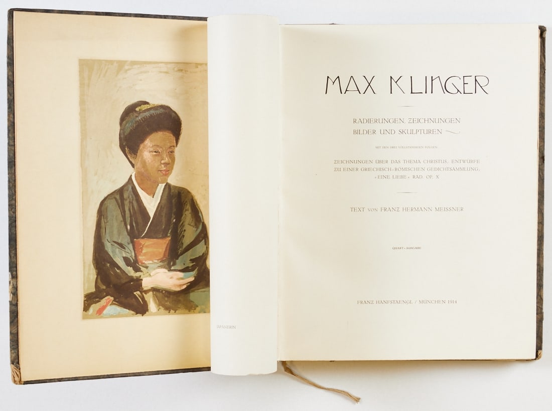 Max Klinger: Max KlingerRadierungen, Zeichnungen - Bilder und Skulpturen. Mit einem Text v. Franz Hermann Meißner. München, Franz Hanfstaengl 1914. Numm. Ausg.: 743/1000. Pappbd. mit goldgepr. Rücke