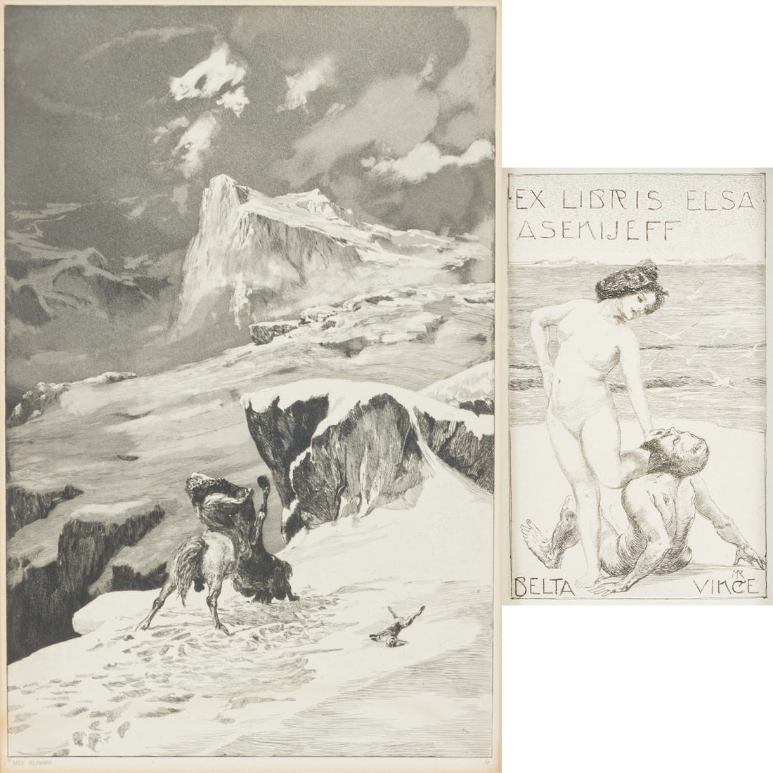 Max Klinger: Max Klinger1857 Leipzig - 1920 Großjena Konvolut - “Kämpfende Centauern“ - Radierung/Papier. 39,5 x 25,6 cm (Paßepartoutaußchnitt). In typografischer Schrift bez. l. u.