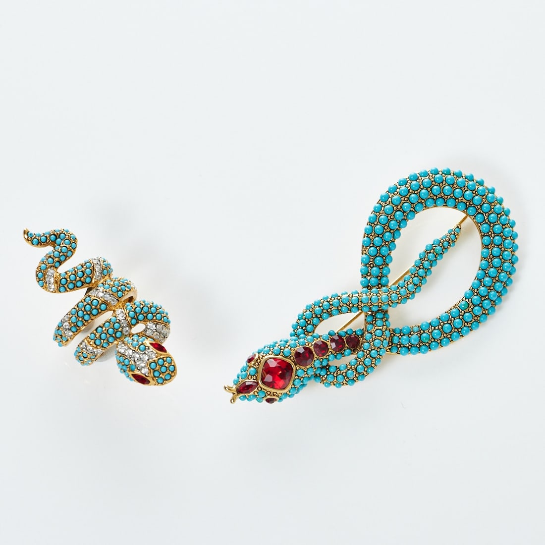 KENNETH J LANE - Vintage Schangen-Brosche mit Ring in Türkis (2 Teile) (1 of 2)