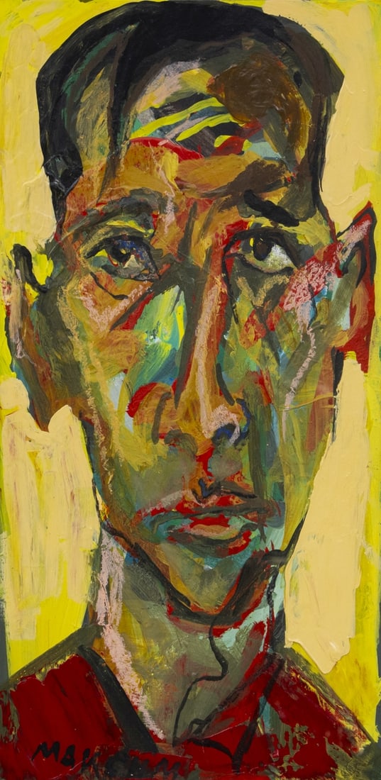 Maxim Kantor: Maxim Kantor1957 Moskau - "Young man's head" - (1990) Acryl/Pappe. 45,3 x 22,5 cm. Sign. l. u.: MAXIM (kyrillisch). Verso auf Etikett der Galerie Galerie Luepfert (Hannover) bezeichnet und datiert (19