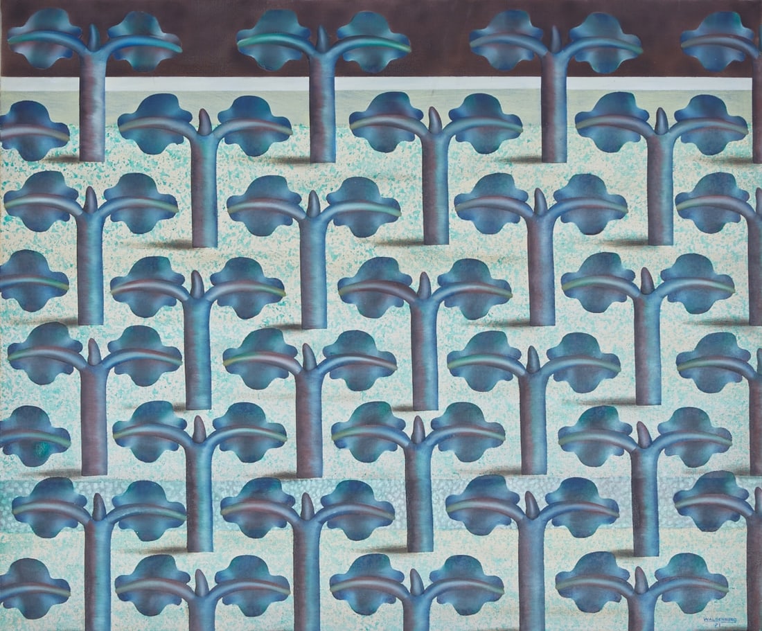 Hermann Waldenburg: Hermann Waldenburg1940 Waldenburg, Schlesien - lebt in Berlin - Gruene Blaetter - (1971) Oel/Lwd. 54,5 x 65,3 cm, 56,7 x 67,5 cm. Sign. u. dat. r. u.: Waldenburg (19)71. Rahmen. Minim. Krakelee.