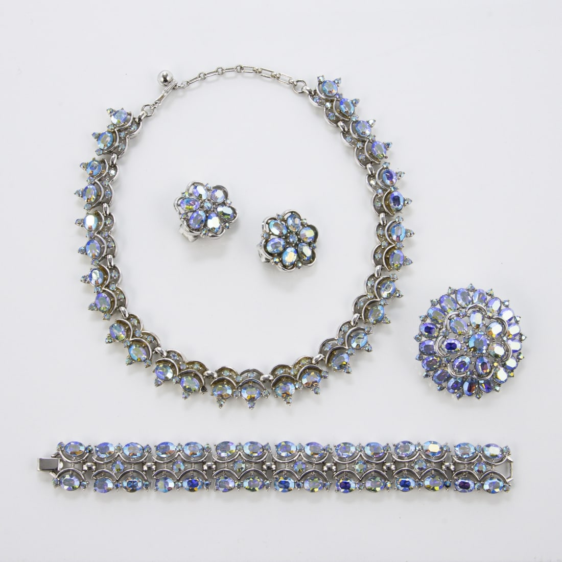 TRIFARI Alfred Philippe - Vintage blauer Aurora Borealis Strassstein Set (4 Teile) (1 of 1)