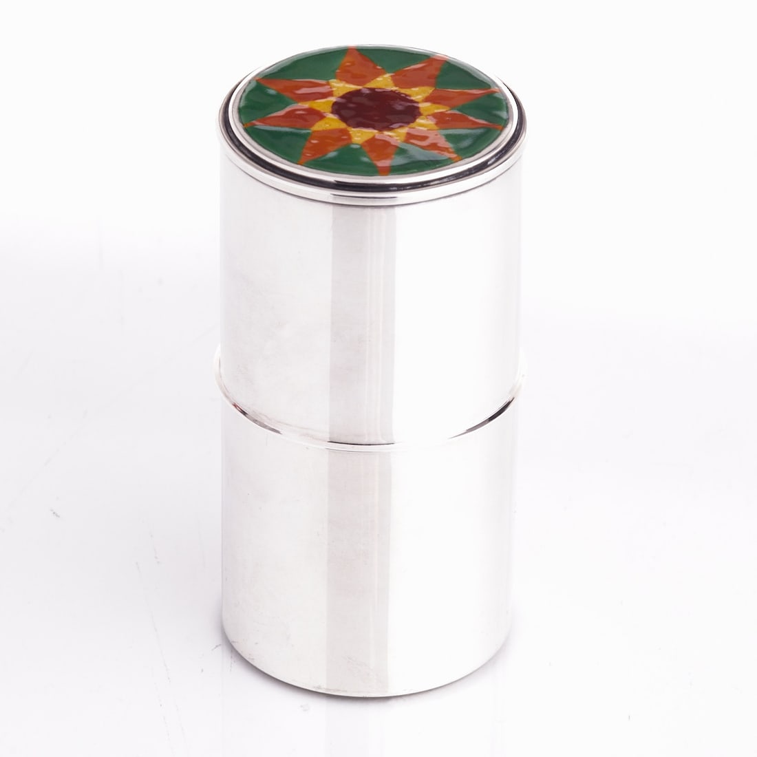 Mid Century Tea Caddy: Mid Century Tea Caddy C. G. Hallberg/Stockholm/Sweden, circa 1957. Design: Gunnar Cyren. 830 silver. Hallmarks: Maker's mark, city and fineness stamps, year stamp. H. 9.8 cm. Weight: 103 g.