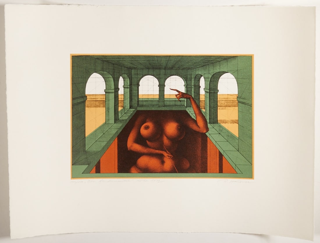 Rudolf Hausner: Rudolf Hausner 1914 Vienna - 1995 Mödling - "Eva fundamental" - (1972) Color lithograph/paper. 143/150. 25.5 x 37.5 cm, 46.3 x 64.2 cm. Signed lower right: R. Hausner. Titled and dated