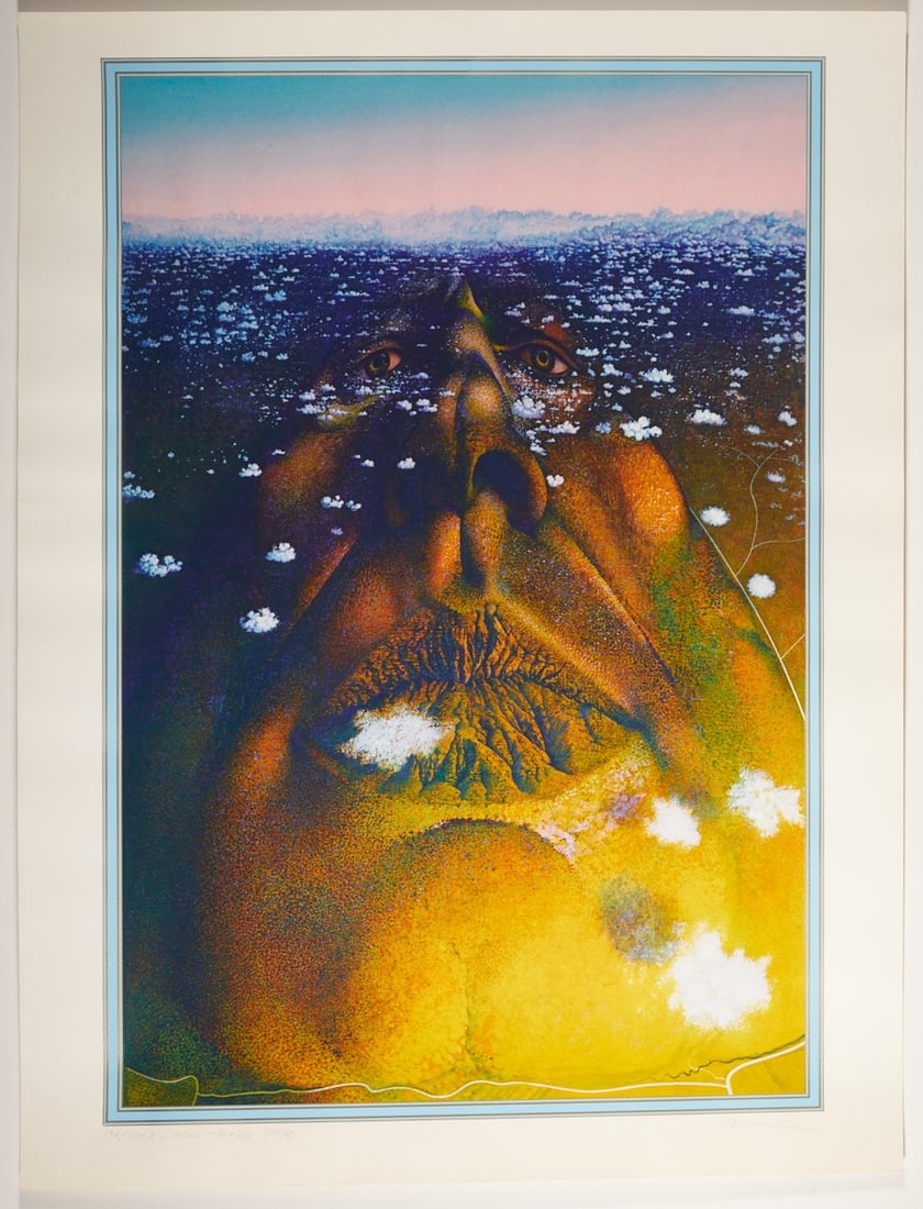 Rudolf Hausner: Rudolf Hausner 1914 Vienna - 1995 Mödling - "Adam Massiv" - (1972) Color serigraph/paper. 136/200. 72.5 x 48.7 cm, 80 x 59.6 cm. Signed lower right: R. Hausner. Titled and dated lower l