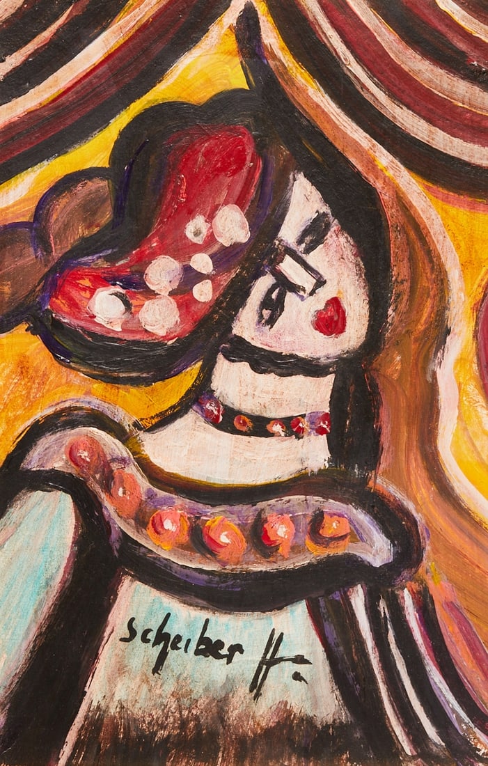 Hugo Scheiber: Hugo Scheiber 1873 Budapest - 1950 Budapest attributed - Woman in the Theater - Oil/cardboard. 29.7 x 20.8 cm, 44.5 x 34.2 cm (dimensions with frame). Signed lower right: Scheiber H. Frame. - Lit.: Th