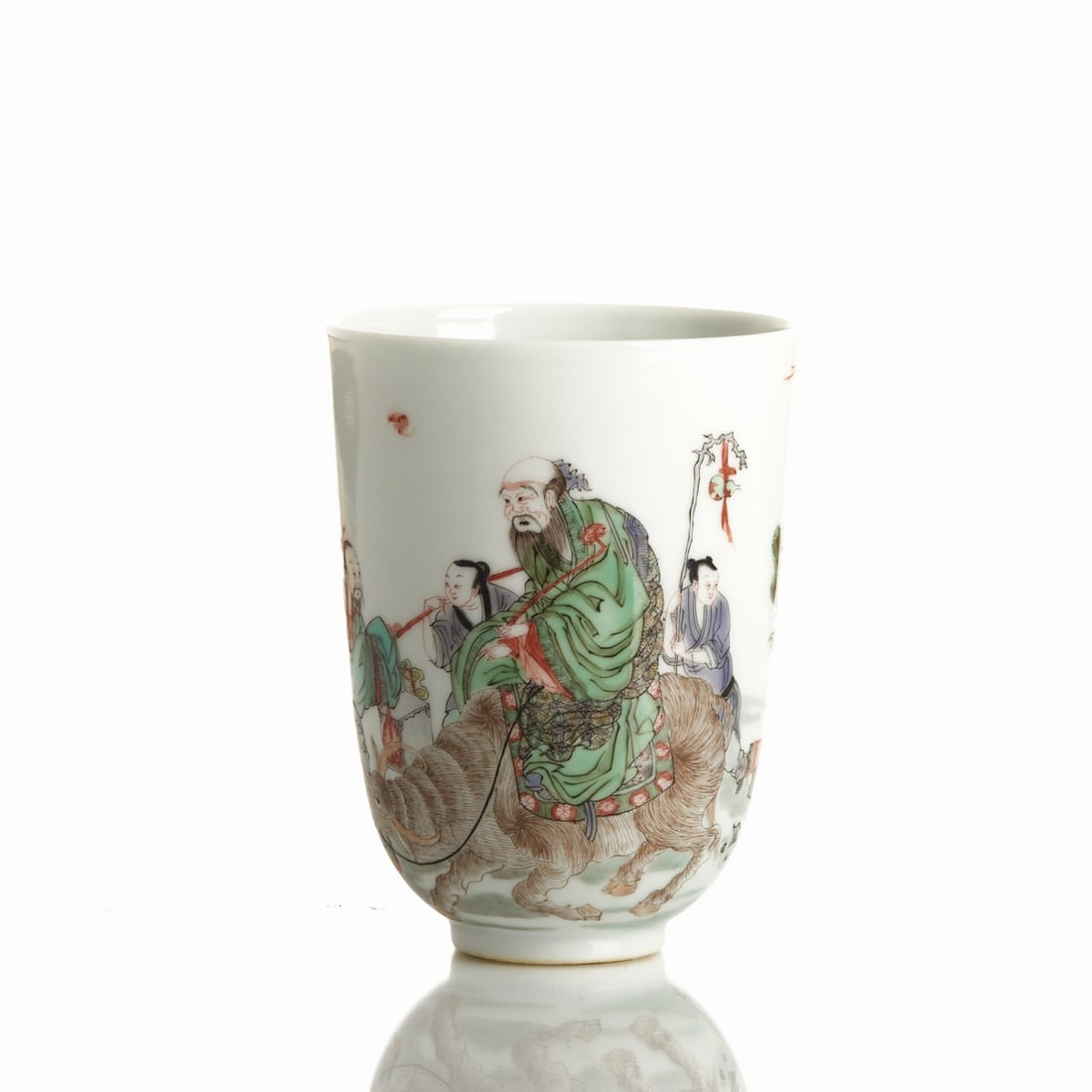 Famille-Verte Porcelain High-Form Cup: Famille-Verte Porcelain High-Form Cup China, Qing Dynasty, probably Kangxi period, 1662-1722. Porcelain, glazed and polychrome painted. H. 10.9 cm. D. of mouth: 8 cm. On the base, two blue rings with