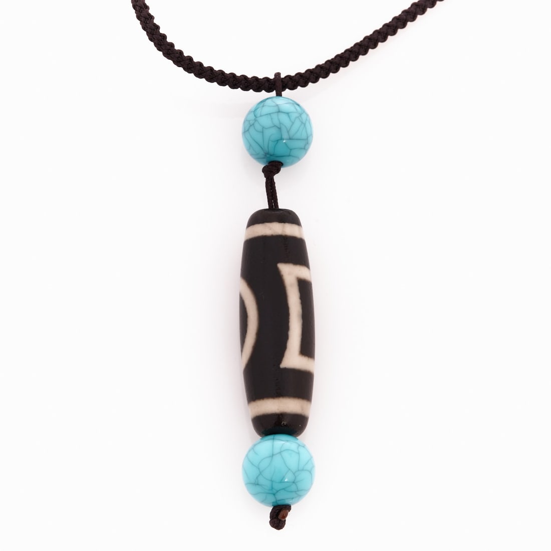 Ruyi Dzi Stone Pendant with Turquoise Beads (1 of 1)