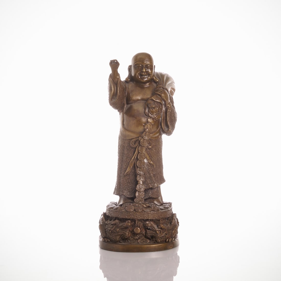 Bronze Figure of a Laughing Buddha on a Dragon Pedestal (1 of 1)