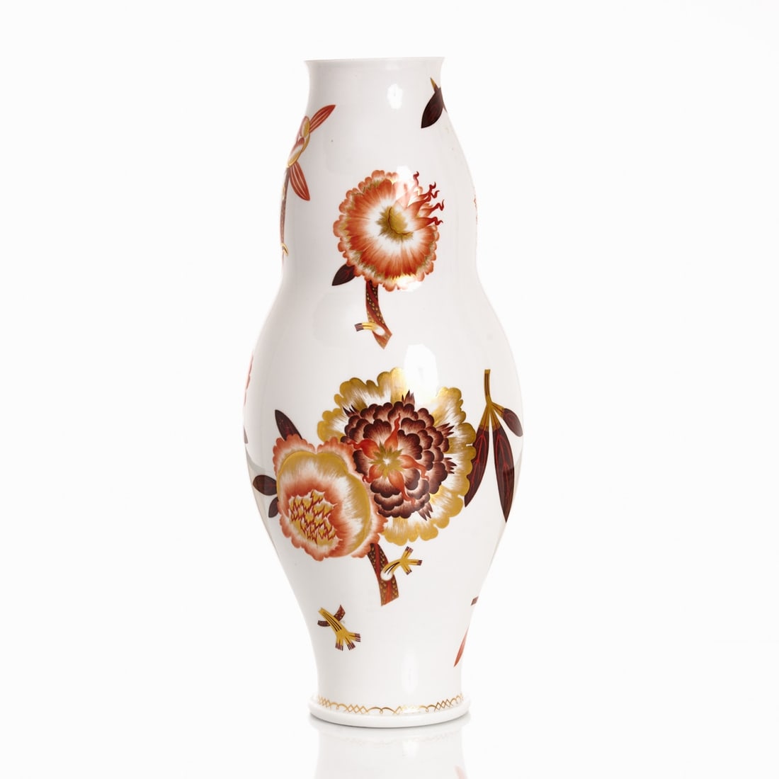 Art Deco Vase "Peony" - Emil Paul Börner, Meissen 1927: Art Deco Vase "Peony" Design Emil Paul Börner State Porcelain Manufactory, Meissen 1927. Porcelain, white, glazed. Polychrome painted in brown, iron red and gold. Underglaze blue crosse