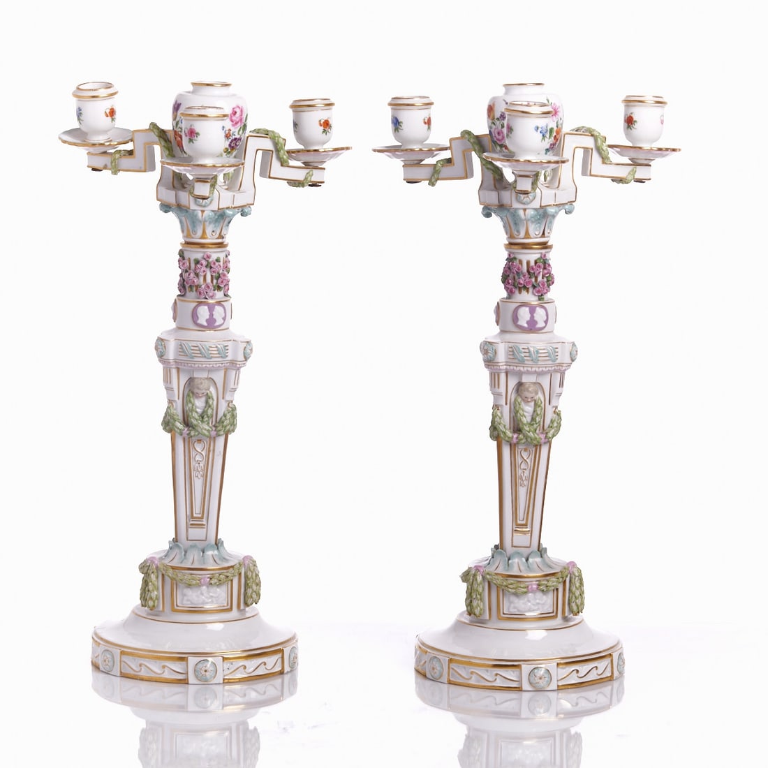 Pair of candelabras in Neoclassical style, Royal and State Porcelain Manufactory, Meissen 1850-1924 (1 of 2)