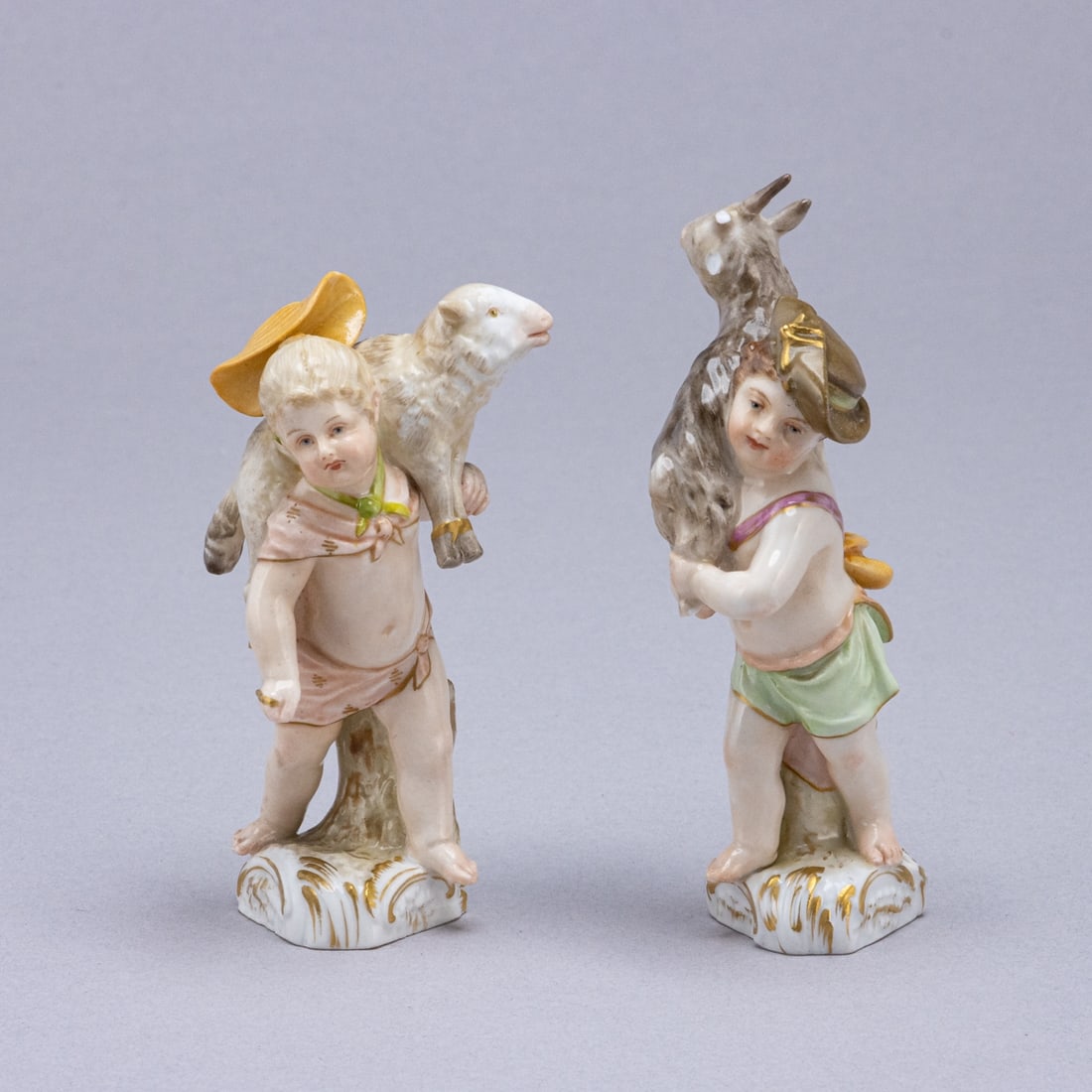 Disguised Amorette / Putto: Girl with lamb (Spring) and boy with billy goat (Autumn). KPM, Berlin (1 of 1)
