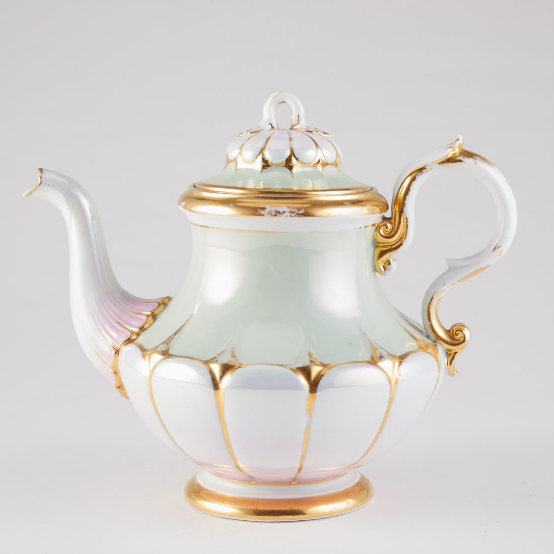 Teapot - lustrous, polychrome ground. Meissen 1850-1924. (1 of 1)