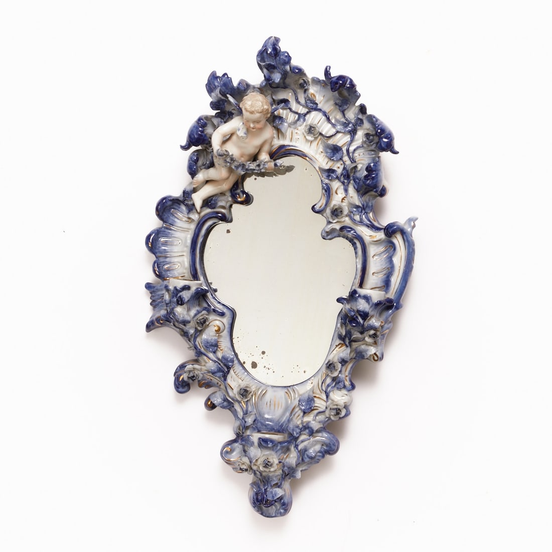Wall sconce with mirror - Baroque style with cherub, Meissen circa 1840/50 (1 of 1)