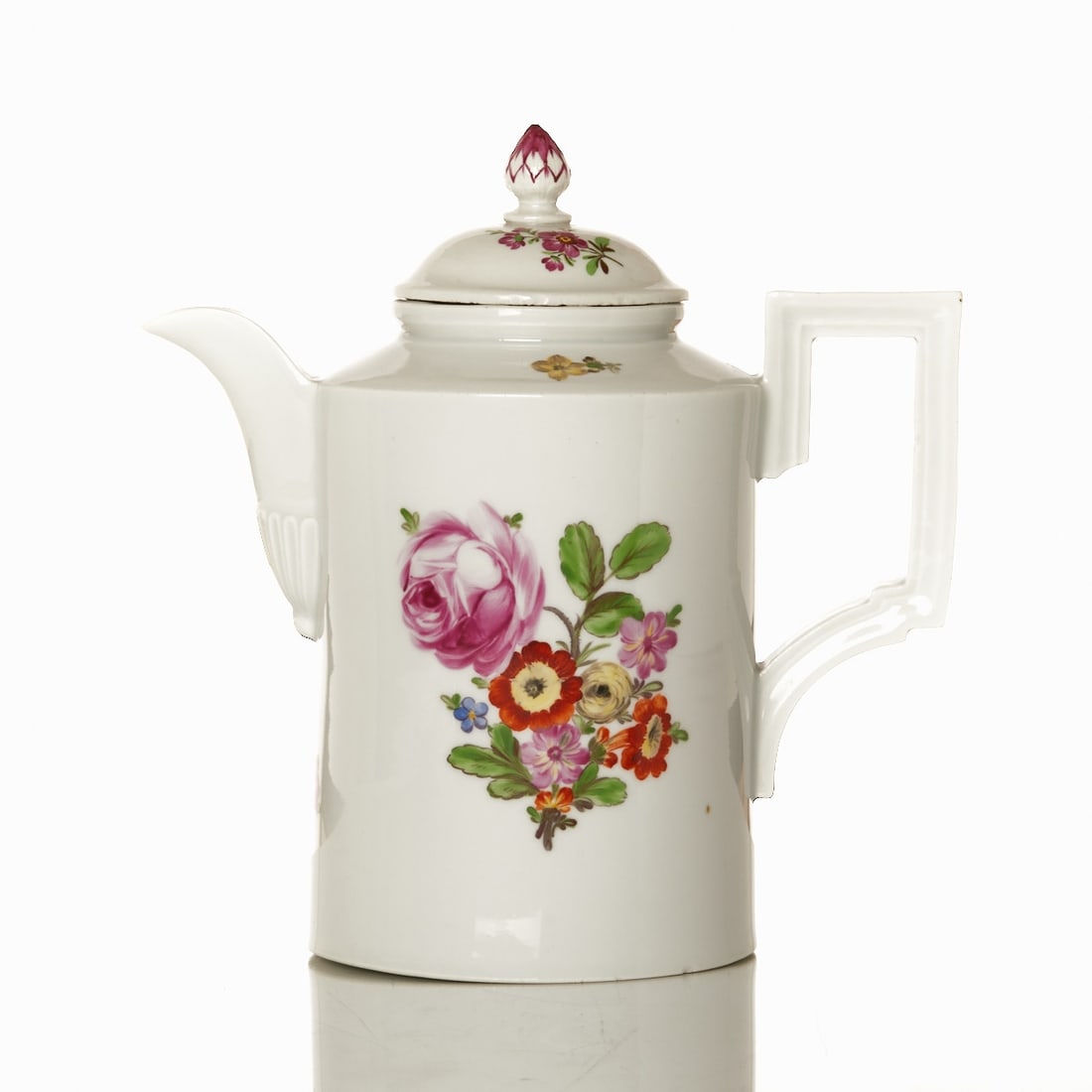 Neoclassical Jug - Flower Painting, Fürstenberg, c. 1803: Neoclassical Jug - Flower Painting Fürstenberg Porcelain Manufactory, Fürstenberg c. 1803. Porcelain, white, glazed. Polychrome painted with flower bouquets and scattered blossoms. Blue F-mark on th