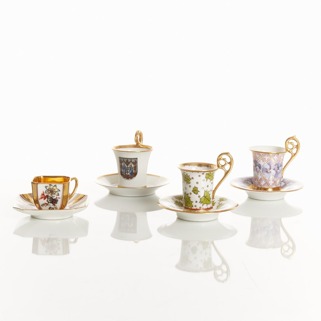 4 Different Collector's Cups with Saucers, Tillowitz, Mäbensdorf, Sontag & Söhne Geiersthal a.o., (1 of 1)