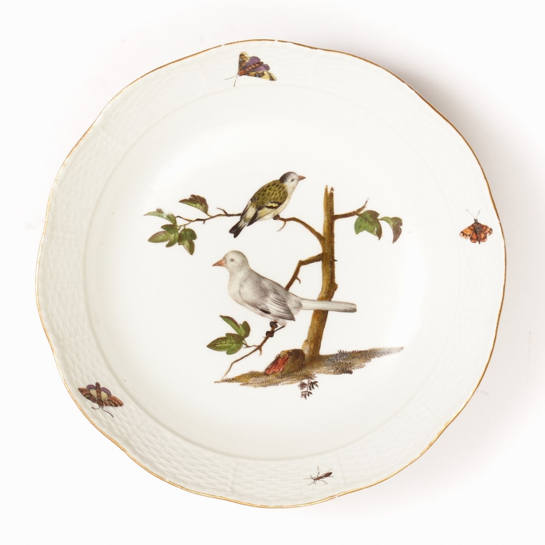 Round Bowl - Osier: Birds Sitting on a Branch with Insects. Meissen, circa 1750. (1 of 1)