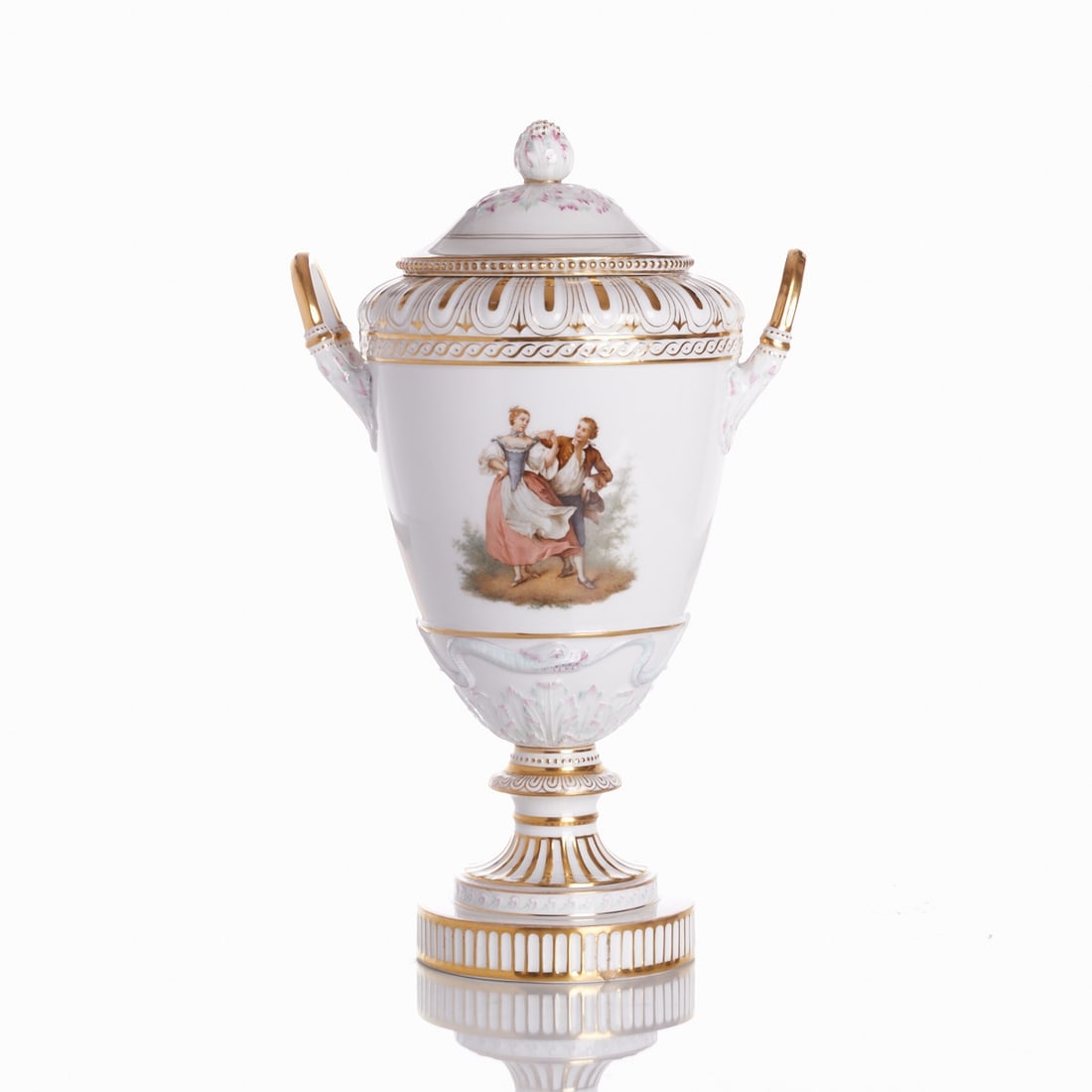 So-called Weimar lidded vase - Gallant scene and flower bouquet, Royal and State Porcelain (1 of 2)