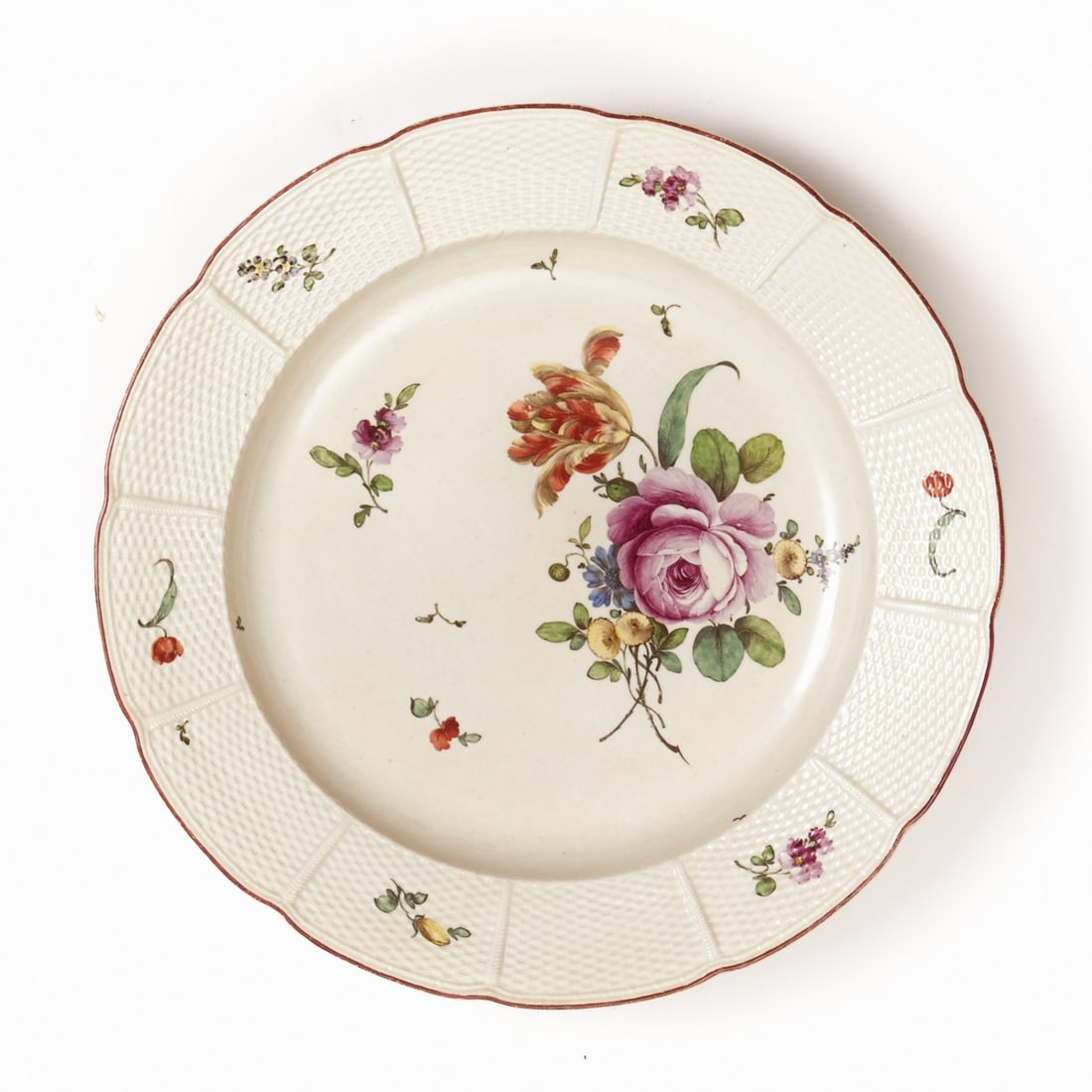 Large, round plate - Altozier: Flower bouquet / Manierblumen. Ludwigsburg circa 1765. (1 of 1)