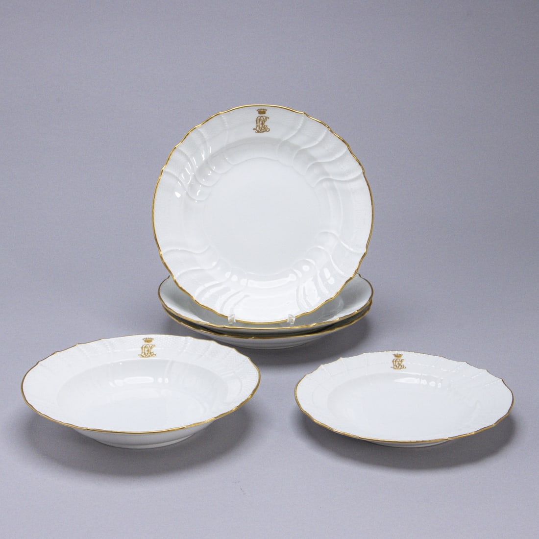 1 Dinner Plate, 3 Dinner Plates, 1 Soup Plate with Monogram LCK under a Baron's Crown. KPM Berlin (1 of 1)