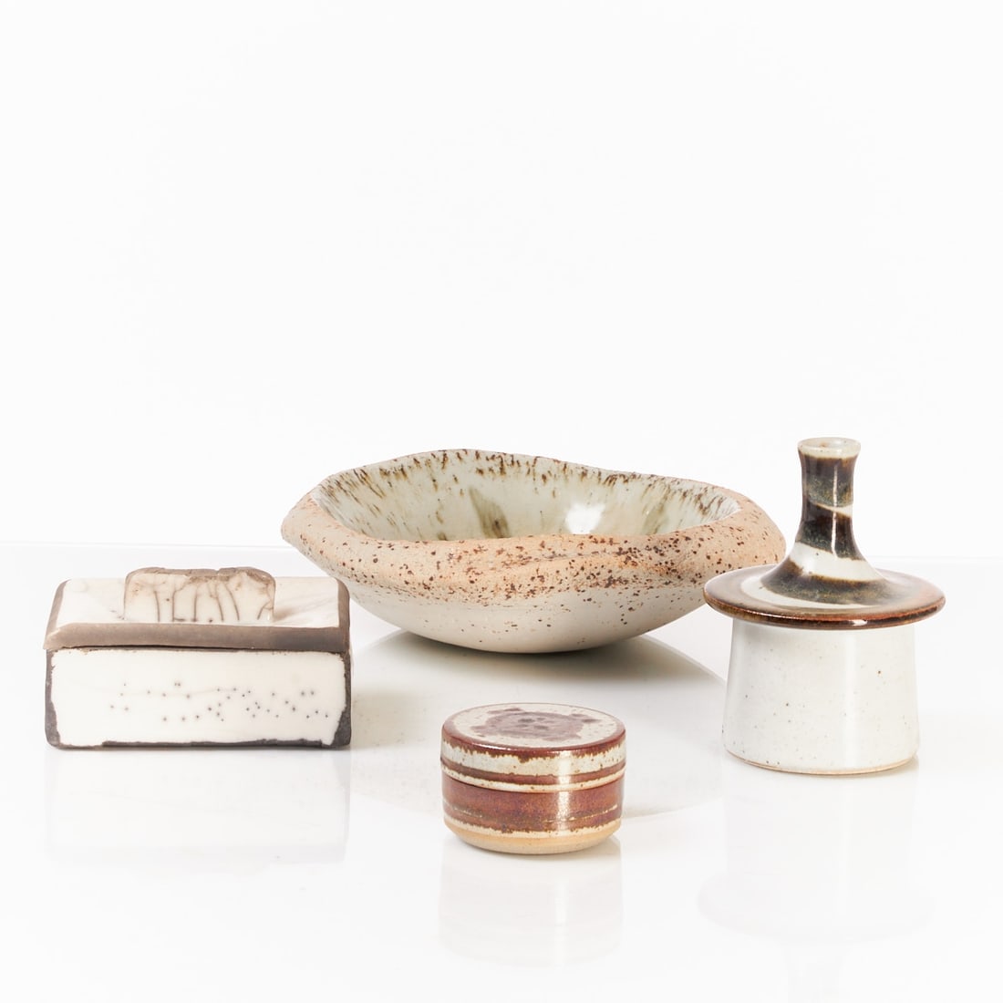 Rectangular lidded box, bowl, round lidded box and vase - studio ceramics, Kassel and Bornholm (1 of 1)