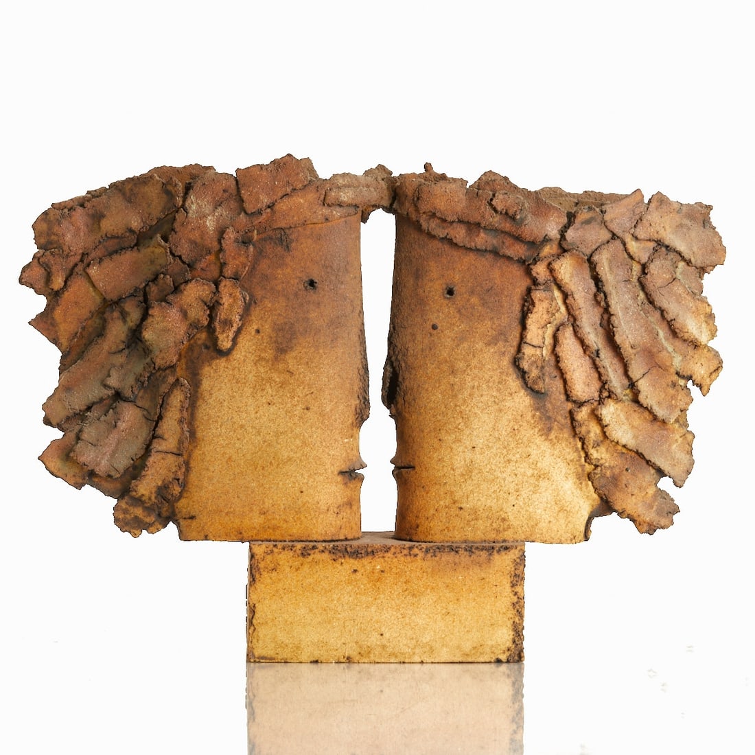 Sculpture - Two stylized heads / faces on a plinth - Studio Pottery. Lubomir Silar / Czech Republic. (1 of 1)