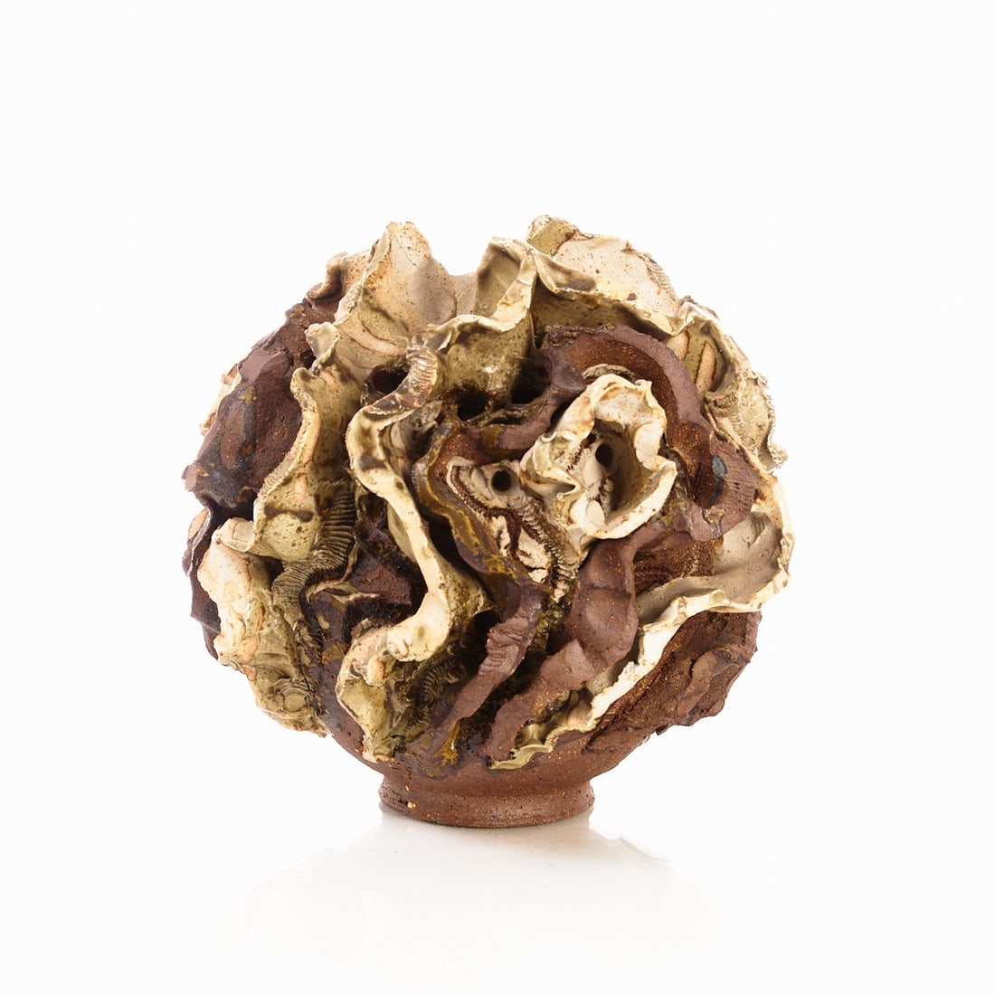 Flower object - Bodil Marie Nielsen, Denmark 1970s: Flower object - Bodil Marie Nielsen Denmark, 1970s. Ceramic, reddish body. Brown engobed. Greenish glazed. Impressed mark on the unglazed base: BODIL MARIE NIELSEN. H. 22 cm. Brutalistic, openwork