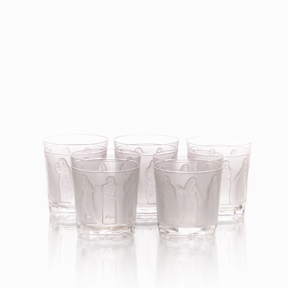 5 Goblets / Beakers - Les Femmes draped maidens. Lalique, Wingen-sur-Moder before 1980. (1 of 2)