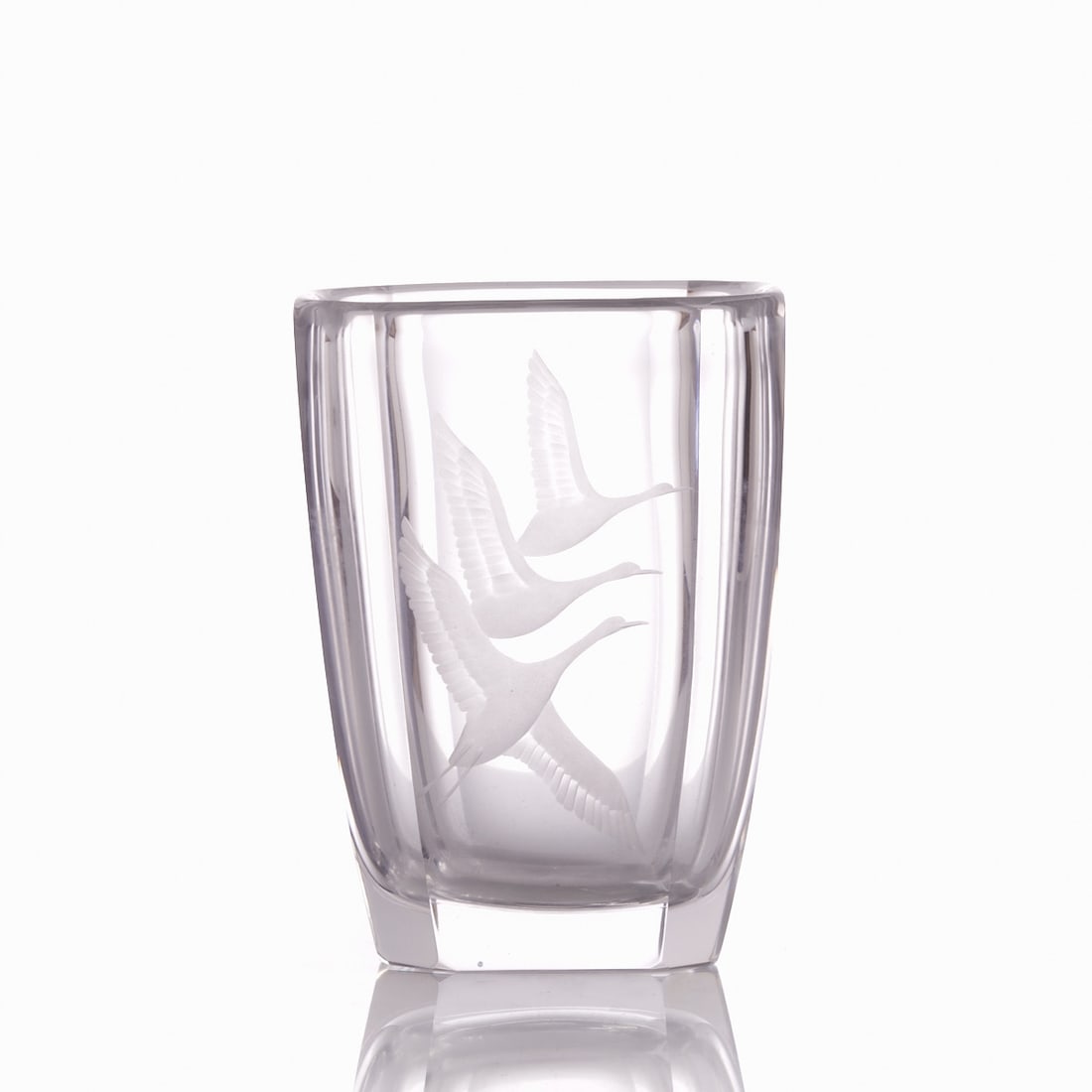 Octagonal Vase - Flying Swans. Sven Palmqvist, Orrefors. (1 of 1)