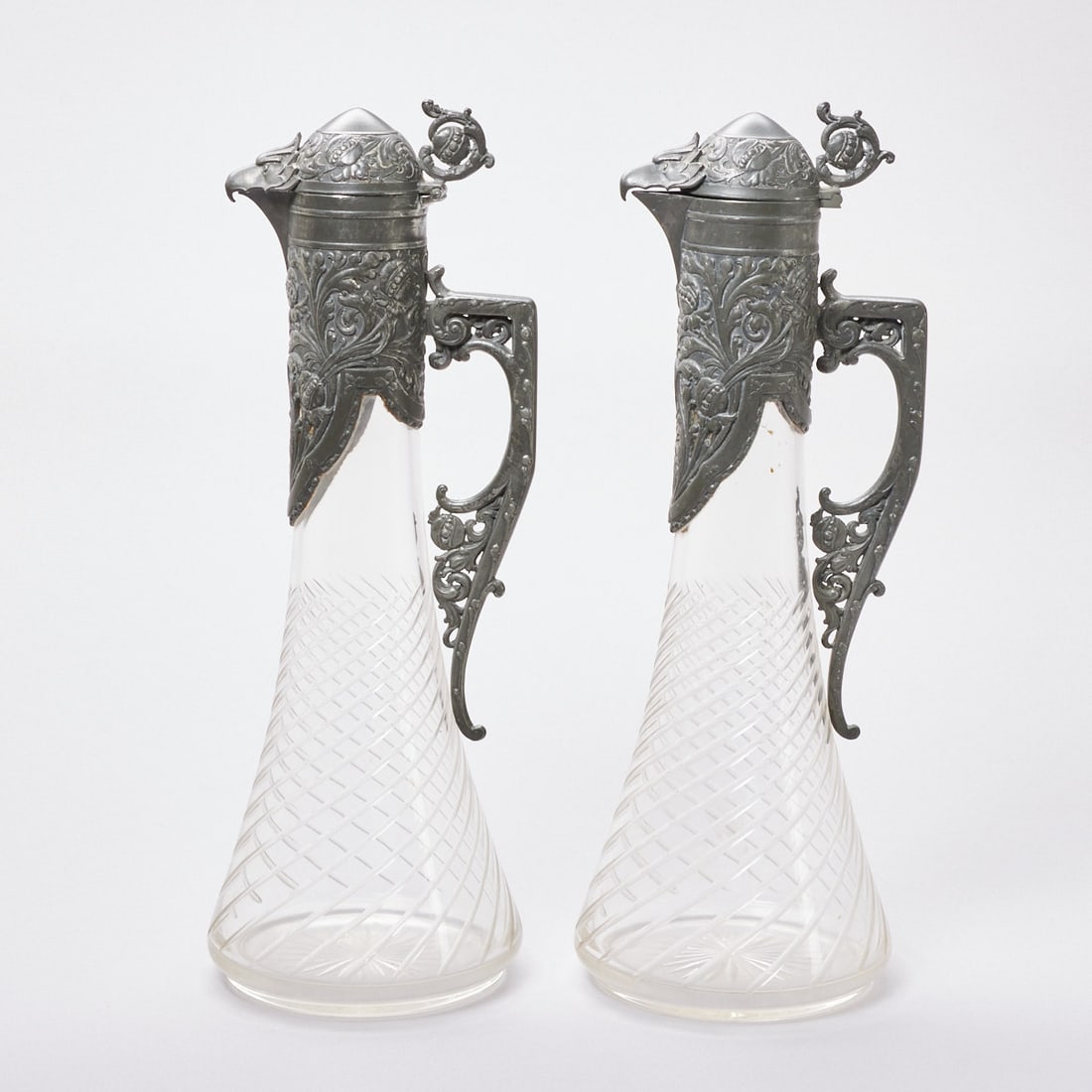 2 glass carafes with pewter mounting (1 of 2)
