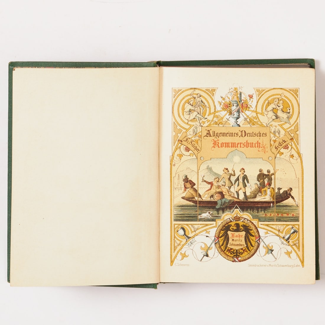 General German Students' Songbook: General German Students' Songbook Friedrich Silcher and Friedrich Erk (Eds.). 91st - 95th edition. Lahr, Moritz Schauenburg (n. d.). With coat of arms on book cover and personal dedication on