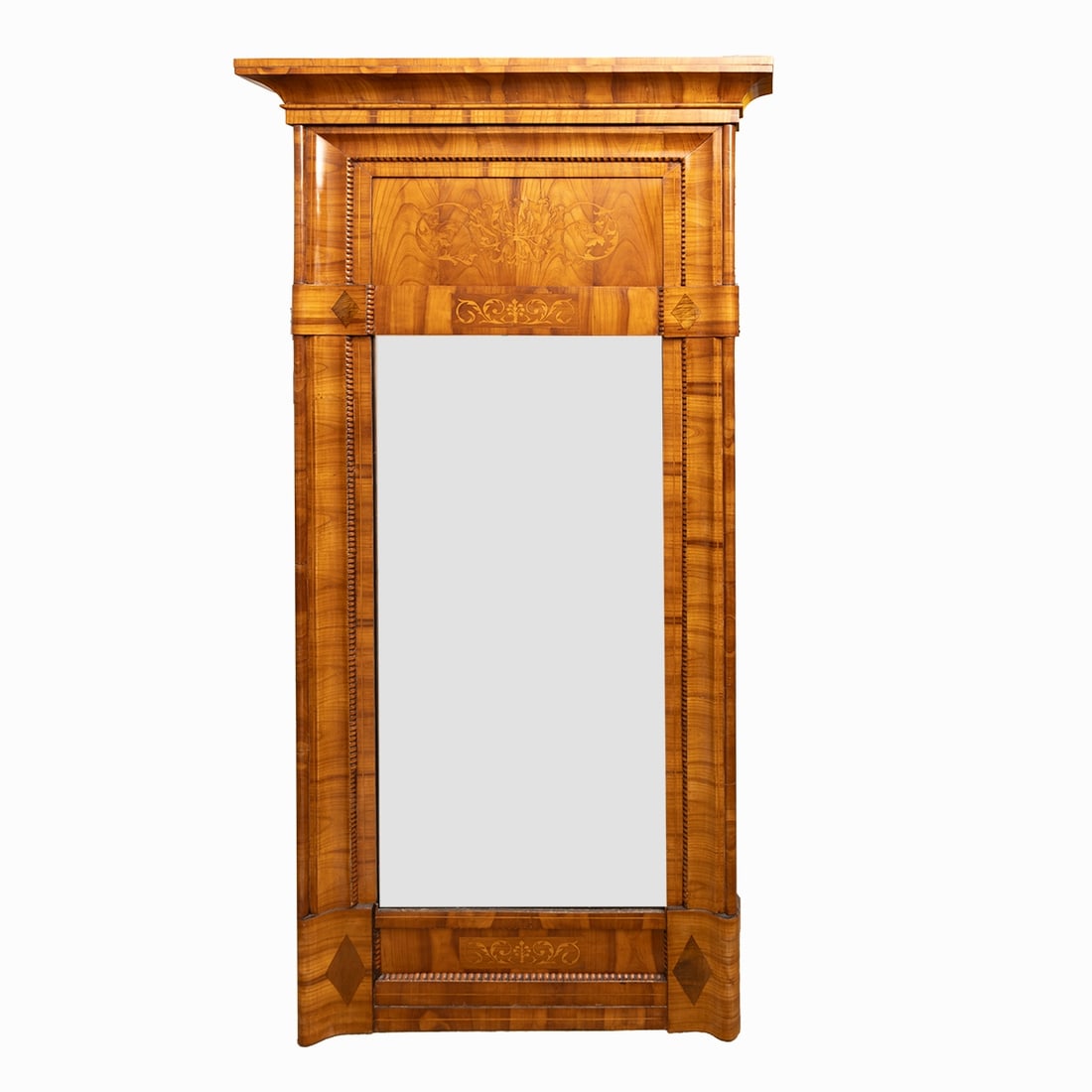 Biedermeier Wall Mirror: Biedermeier Wall MirrorGermany, circa 1840. Cherry. Fruitwood. 187 x 80 x 10 cm. Damaged.