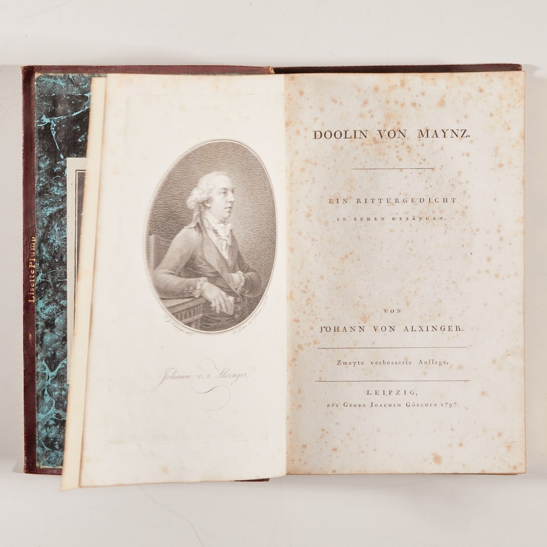 Johann von Alxinger: Johann von Alxinger - "Doolin von Maynz. A Knight's Poem in Ten Cantos" - Leipzig, Georg Joachim Göschen 1797. Leather binding with gold embossing. Triple gilt edge. 378 pages, with