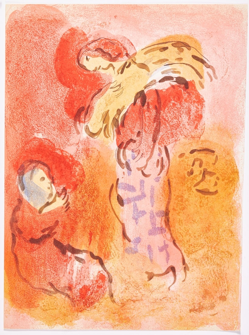 Marc Chagall: Marc Chagall 1887 Vitebsk - 1985 St. Paul de Vence - "Ruth the Gleaner" - (1960) Color lithograph/paper. 35.5 x 26.4 cm. Verso with vignette 269 Mourlot. The sheet is loose. Slight crease lower