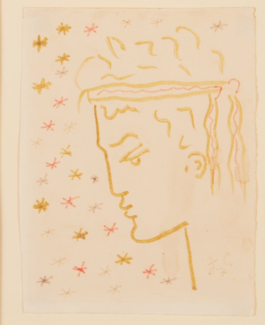 Jean Cocteau: Jean Cocteau 1889 Maison Lafitte - 1963 Milly la Forêt - Profil d'homme (Profile of a man) - Colored pencils/paper. 17 x 13 cm, 39 x 34.5 cm (dimensions with frame). Monogrammed l. r.: J. C.