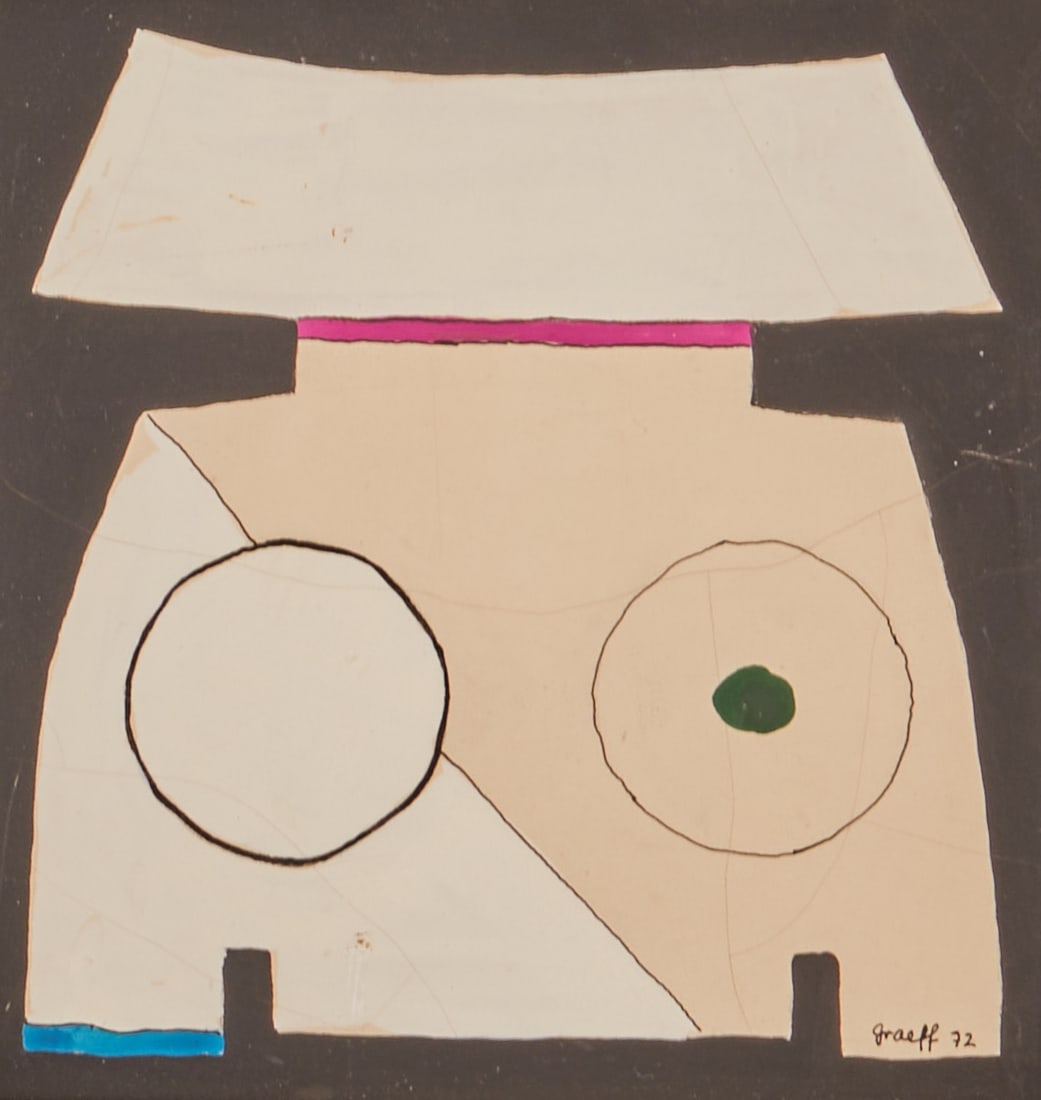 Werner Graeff: Werner Graeff 1901 Vohwinkel-Sonnborn - 1978 Blacksburg/Virginia - Figure - (1972) Gouache/hardboard. 12 x 12 cm, 13.7 x 13.7 cm (dimensions with frame). Signed and dated lower right: Graeff (19)72.