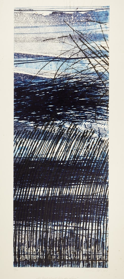 Johannes Haider: Johannes Haider 1954 Eisenstadt - 2014 Oslip - "The Mist Hovers Over the Meadows" - (2010) color etching/paper. 19/34. 98.8 x 32.7 cm, 124.3 x 52.5 cm. Signed and dated lower right: