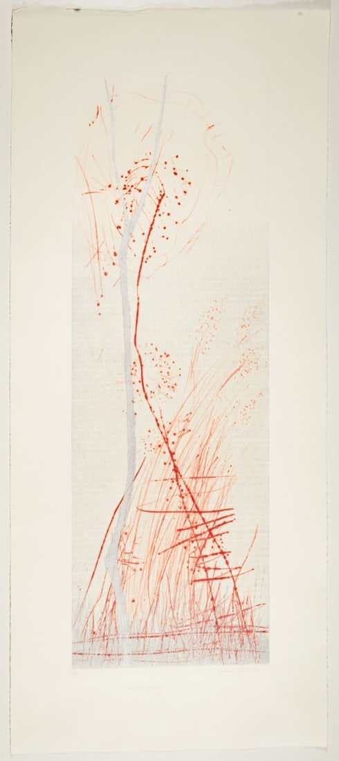 Johannes Haider: Johannes Haider 1954 Eisenstadt - 2014 Oslip - "The Red Climbing Rose" - (2014) color etching/paper. 4/34. 98.3 x 33 cm, 122.2 x 52.4 cm. Signed and dated lower right: Johannes Haider
