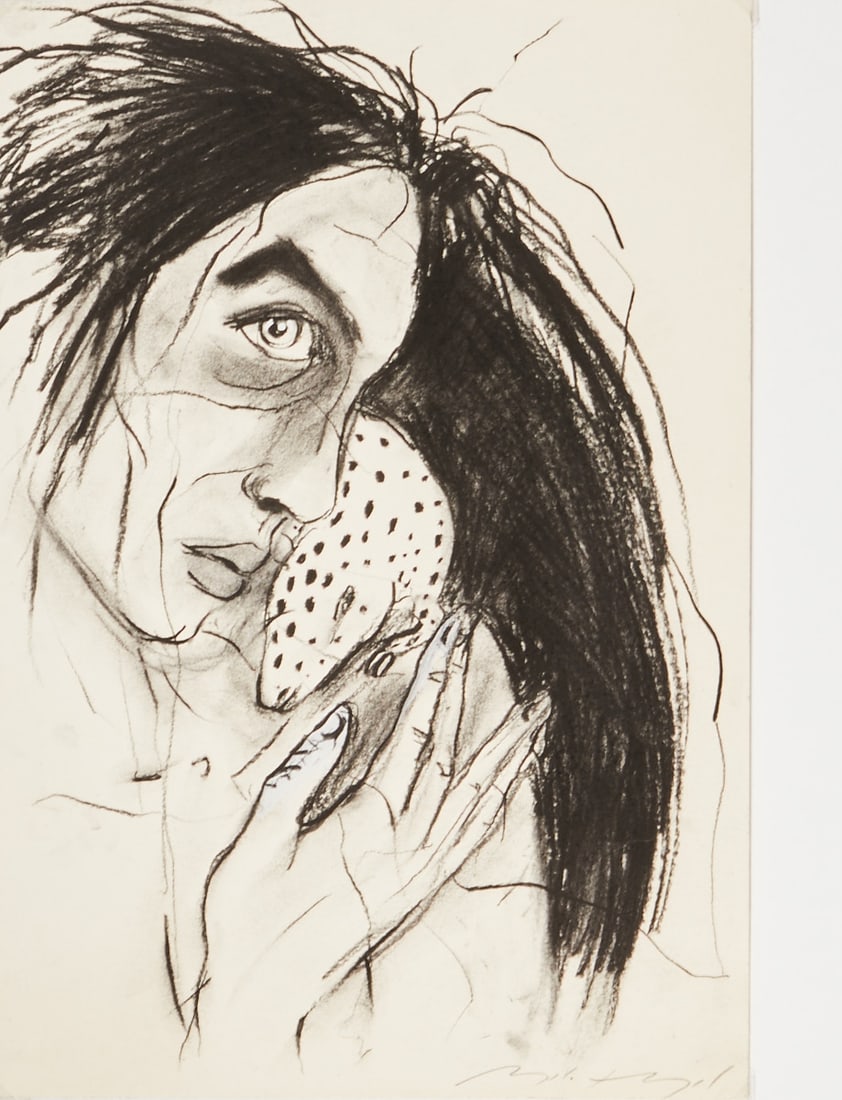 Angela Hampel: Angela Hampel 1956 Räckelwitz - Woman with Animal - Charcoal Pencils/Paper. 41 x 27.8 cm. Signed lower right: A. Hampel. The sheet is loose. Passepartout.