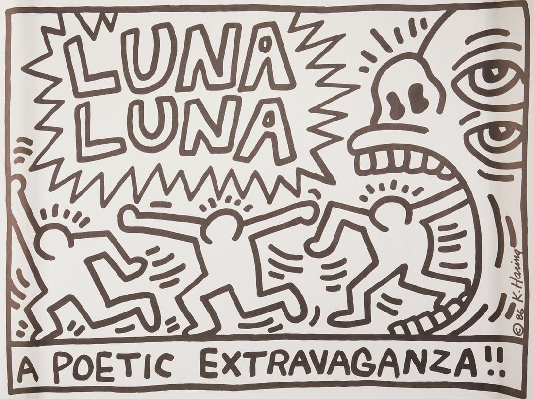 Keith Haring: Keith Haring 1958 Reading, Pennsylvania - 1990 New York - "Luna Luna" - (1986) Offset (Poster)/Paper. 59.4 x 83.7 cm. Dated and signed in print: 86 K. Haring. The sheet is loose.