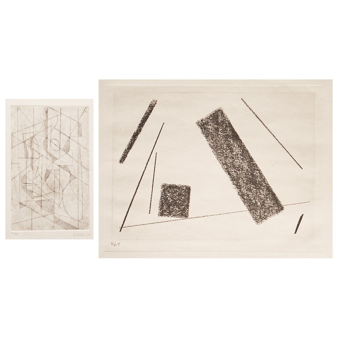 Rudolf Jahns: Rudolf Jahns 1896 Wolfenbüttel - 1983 Holzminden Portfolio - "Nude in Space (Etching No. 1)" - (1966) etching/paper. 4/10. 16.5 x 10.6 cm, 38.7 x 26.5 cm. Signed and dated lower right: R.Jahns66. Tit