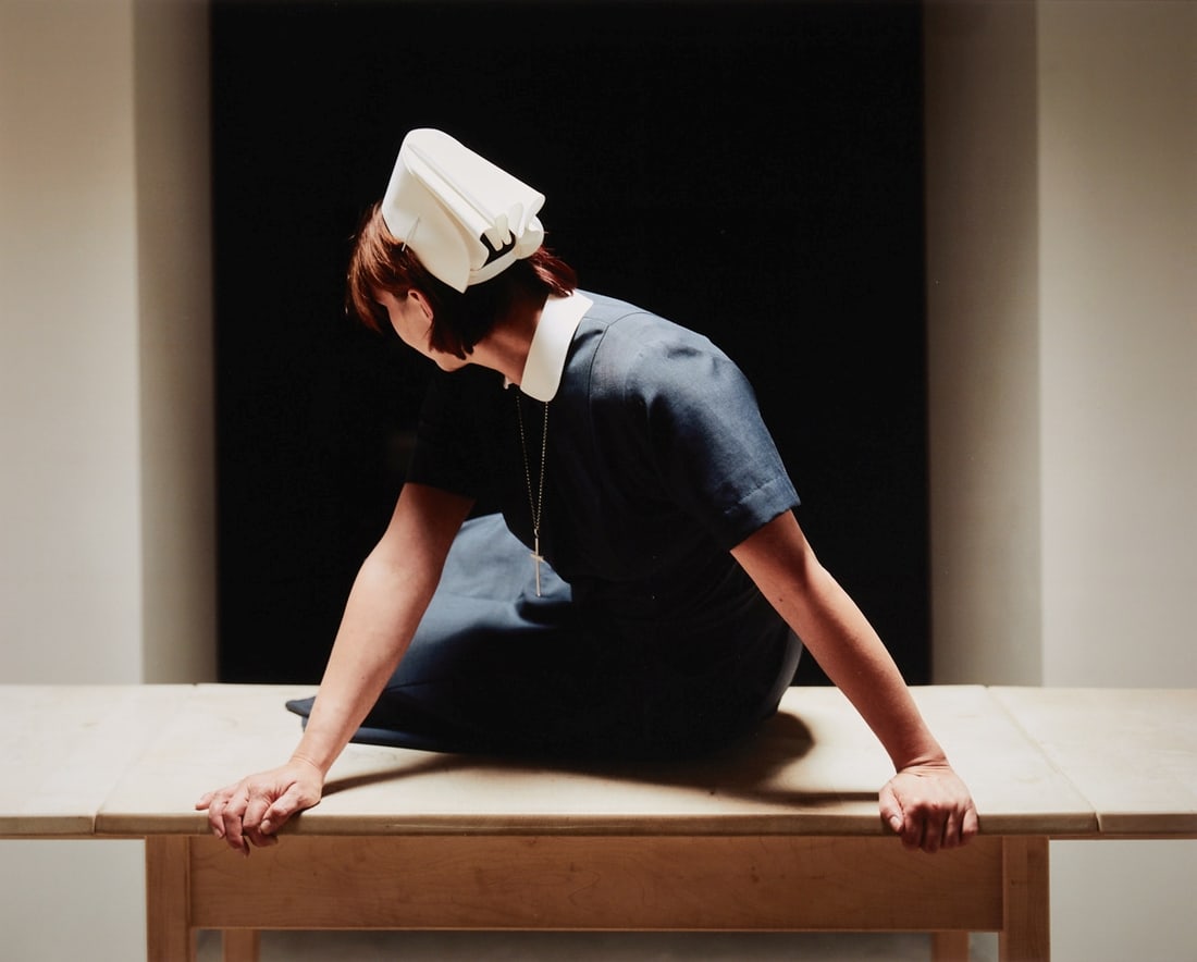 Steffen Junghans: Steffen Junghans 1963 Leipzig - "Portrait with Deaconess" - (2006) Laserchrome print/paper. Edition. 12/15 3 a.p. 85 x 100 (sheet size), 87.5 x 102.5 cm (dimensions with frame). Verso