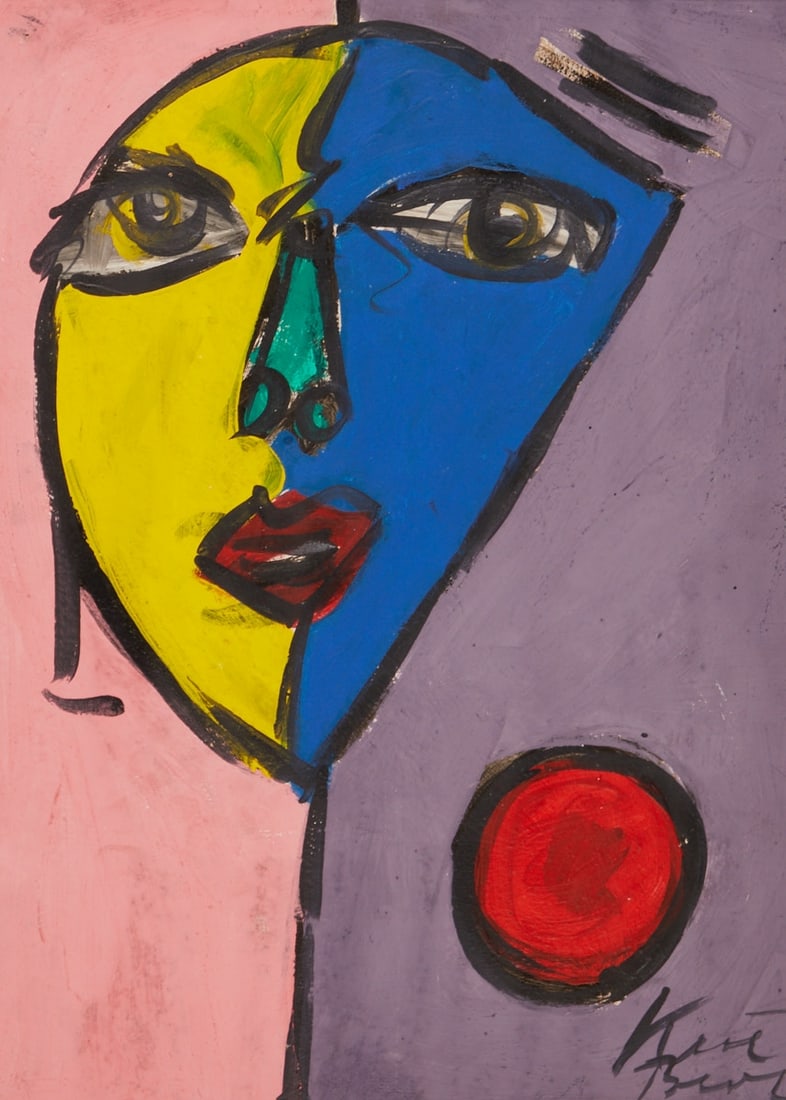 Peter Robert Keil: Peter Robert Keil 1942 Züllichau/Pomerania - Mask and Ball - Acrylic/fiberboard. 52.5 x 39.5 cm. 57 x 44 cm (dimensions with frame). Signed and localized lower right: Keil / Berlin. Framed. Raise