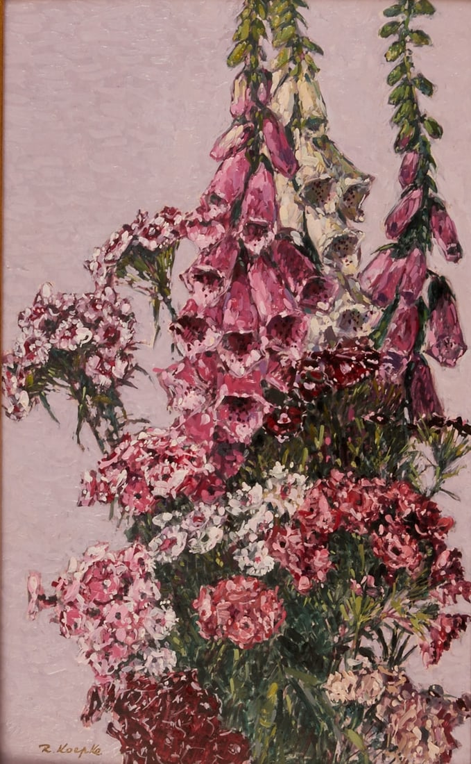 Robert Koepke: Robert Koepke 1893 Bremen - 1968 Frankenburg - Flowers - Oil/Bristol board. 33.5 x 20.5 cm, 51.5 x 38.5 cm (dimensions with frame). Signed lower left: R. Koepke. Frame. Slightly bent. - Lit.: Th.-B.