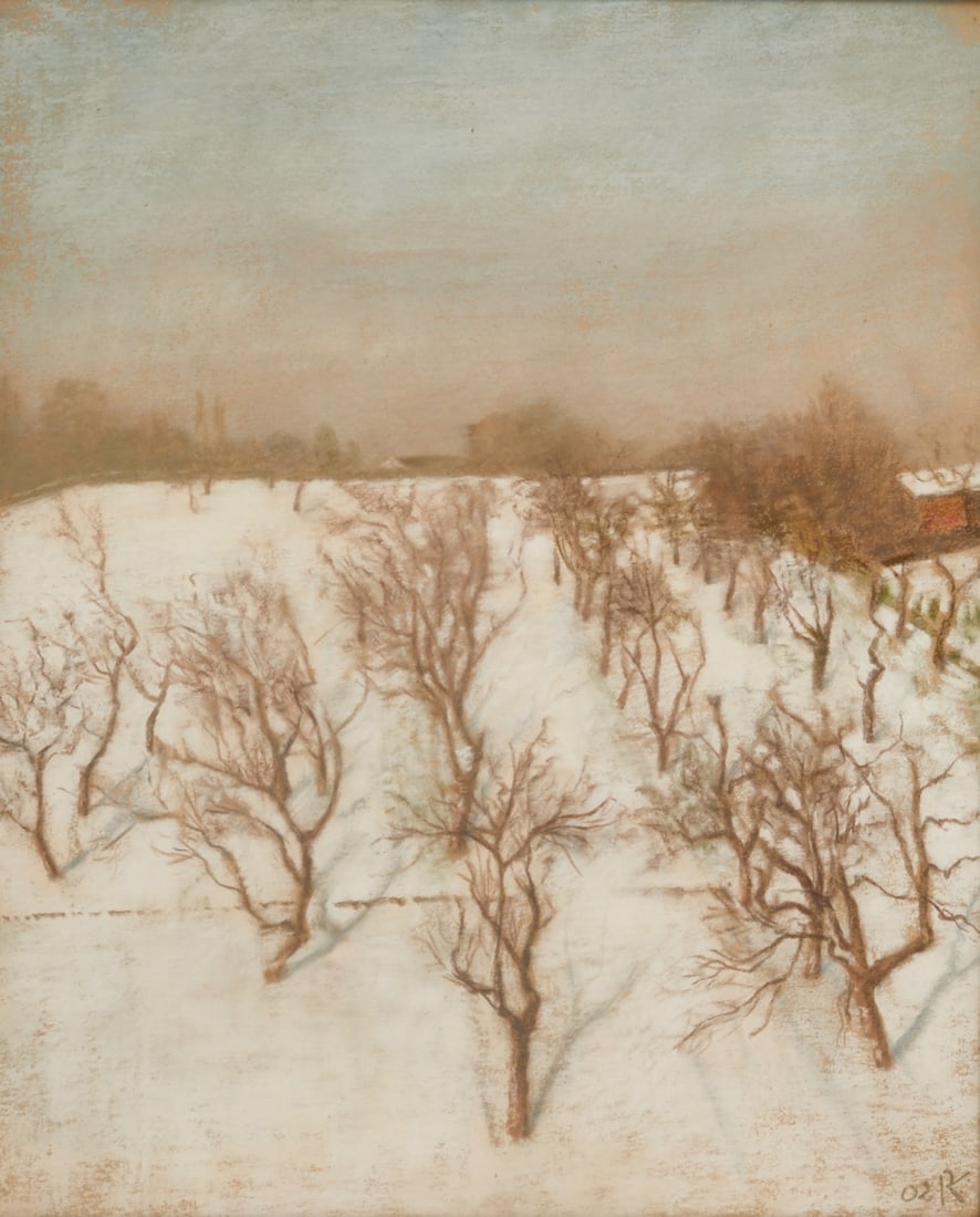 Johanna Pauline von Guita (née Fellner): Johanna Pauline von Guita (née Fellner)1852 - 1929- Orchard in Winter - (1902)Pastel chalk/paper. 49 x 39.5 cm (image size), 52.8 x 43 cm (framed). Monogrammed and dated lower right: (19)02 PK. (?).