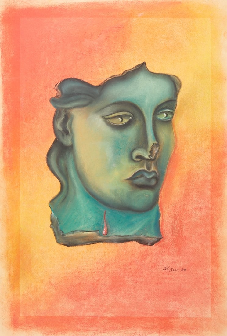 Konrad Kujau: Konrad Kujau 1938 Löbau - 2000 Stuttgart - Head of a female statue - Pastel crayons/paper. 63.5 x 43 cm (mat opening). 74 x 54 cm (dimensions with frame). Signed and dated lower right: Kujau (19)