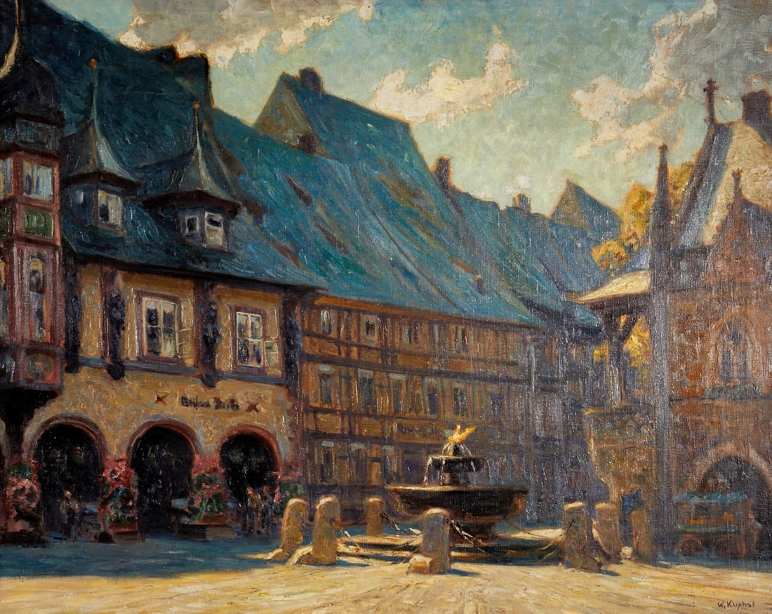 Walter Kuphal: Walter Kuphal (1890 Neuruppin) - 1937 - The Market Square in Goslar with the Kaiserworth Guild House - Oil/canvas. 80 x 100 cm. 96 x 113 cm (dimensions with frame). Signed lower right: W. Kuphal. Fram
